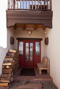 Front door of Taos vacation rental and lodging